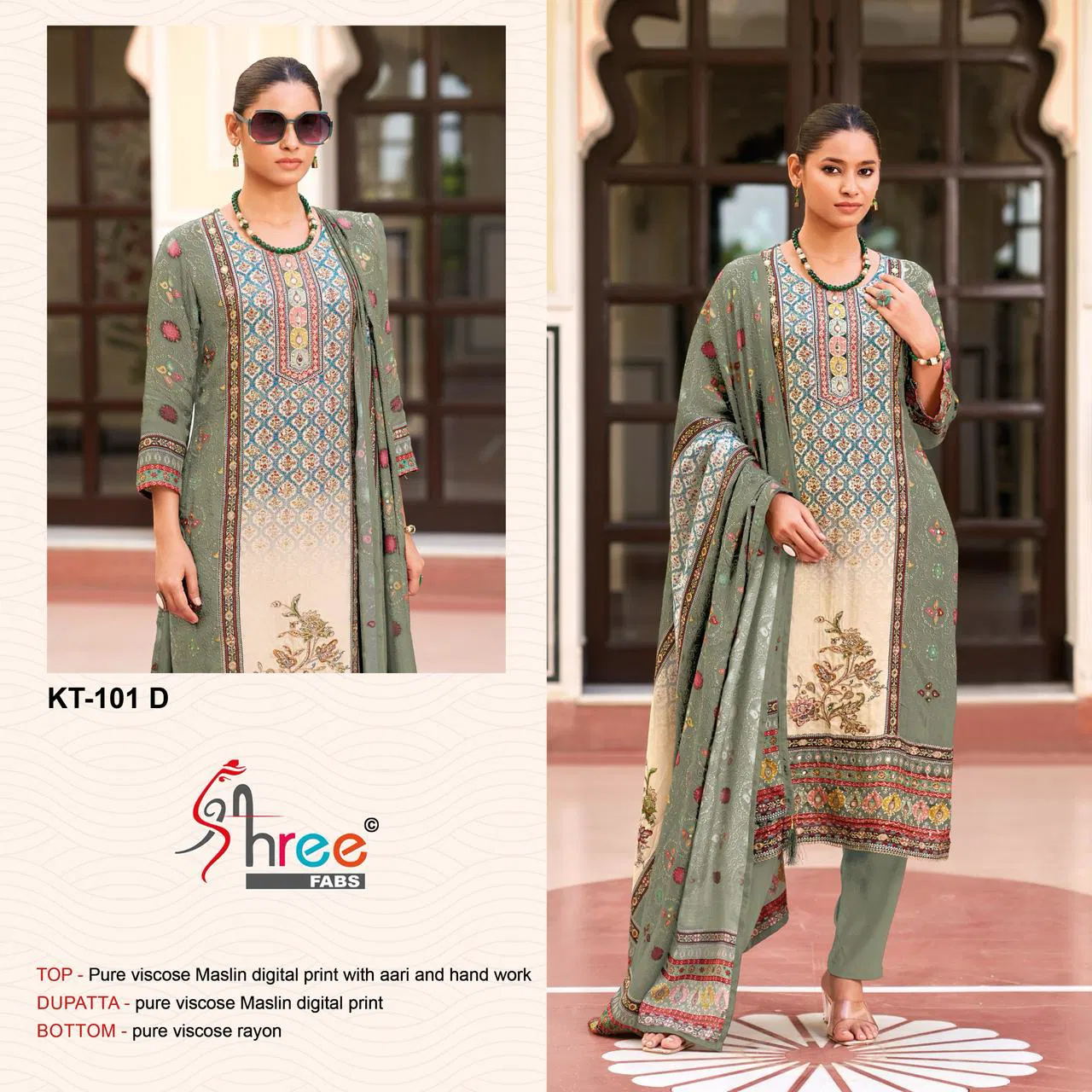  Kt 101 Viscose by Shree  Maslin Digital Printed Salwar Suits Collection